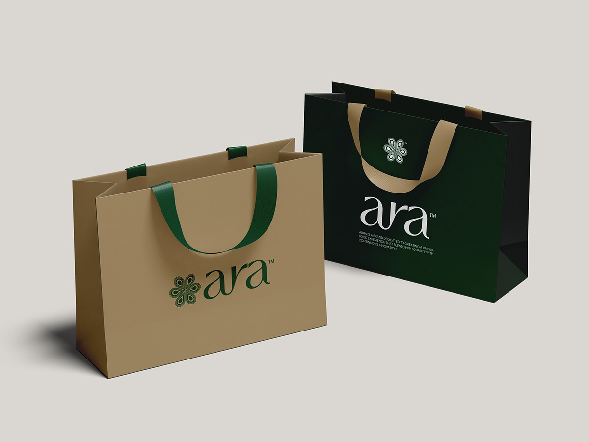Aura Green and kraft shopping bags