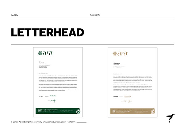 Aura Letterhead in green and gold